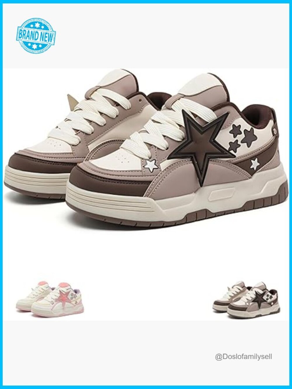 Women Round Toe Y2K Sneakers Cute Star Detail Comfort Walking Shoes Lace Up Mid